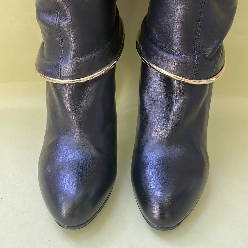 Black Sergio Rossi pull on leather boots in original box